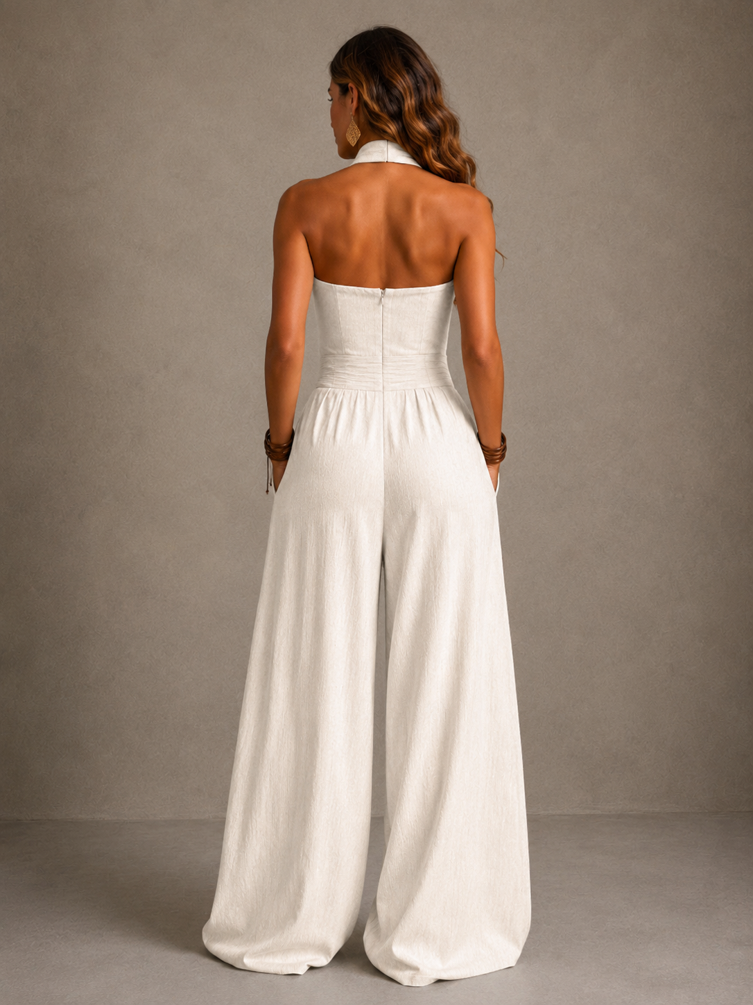 Bianca | Elegant linen jumpsuit with crossover neckline
