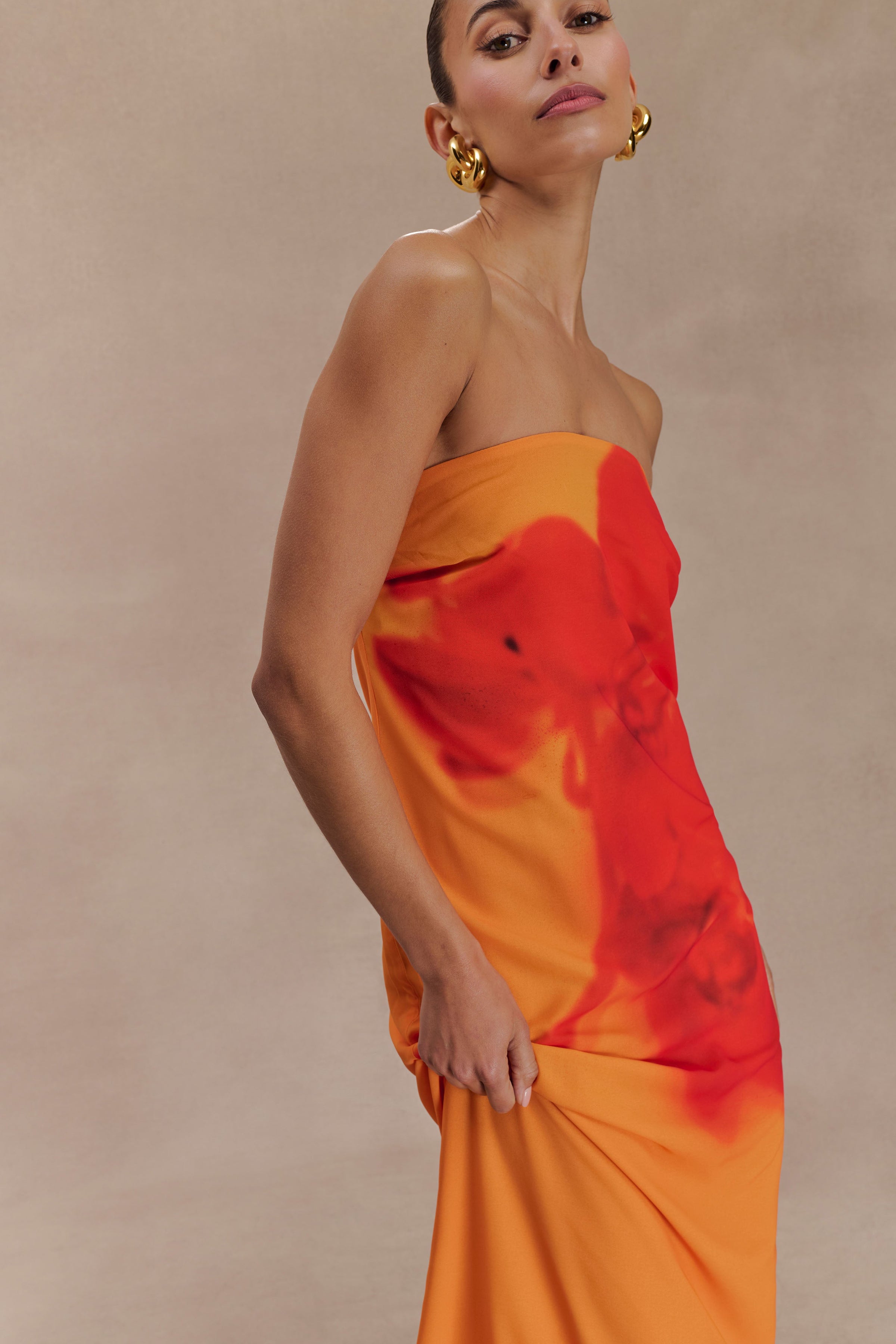 Amaya Strapless Chiffon Maxi Dress - Koi Orchid Print