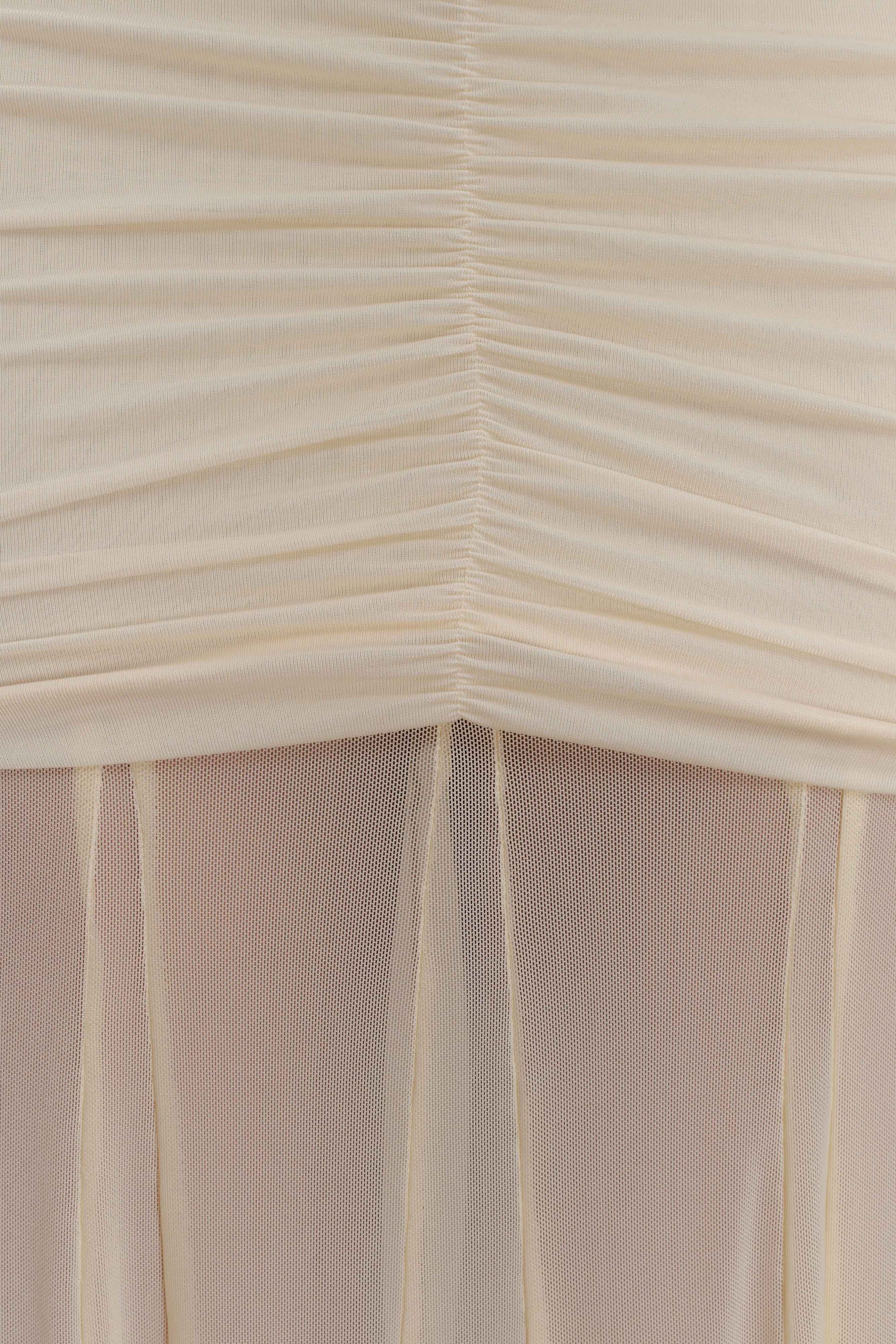 Caspian Slinky And Mesh Off Shoulder Maxi Dress - Ivory