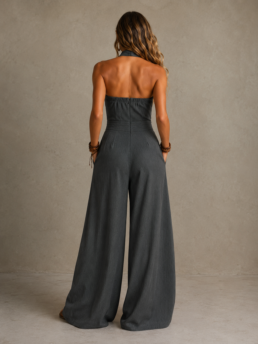 Bianca | Elegant linen jumpsuit with crossover neckline