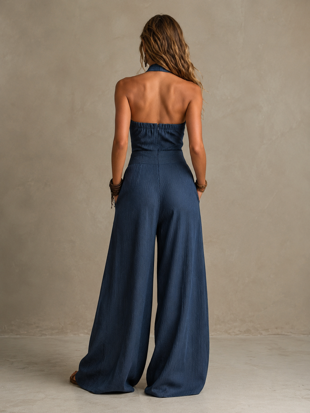 Bianca | Elegant linen jumpsuit with crossover neckline