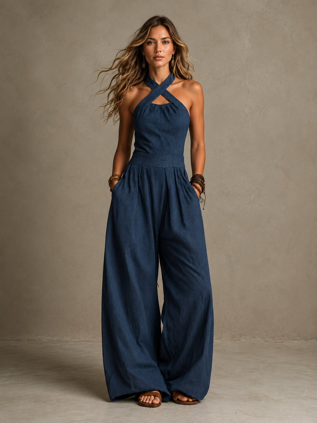 Bianca | Elegant linen jumpsuit with crossover neckline