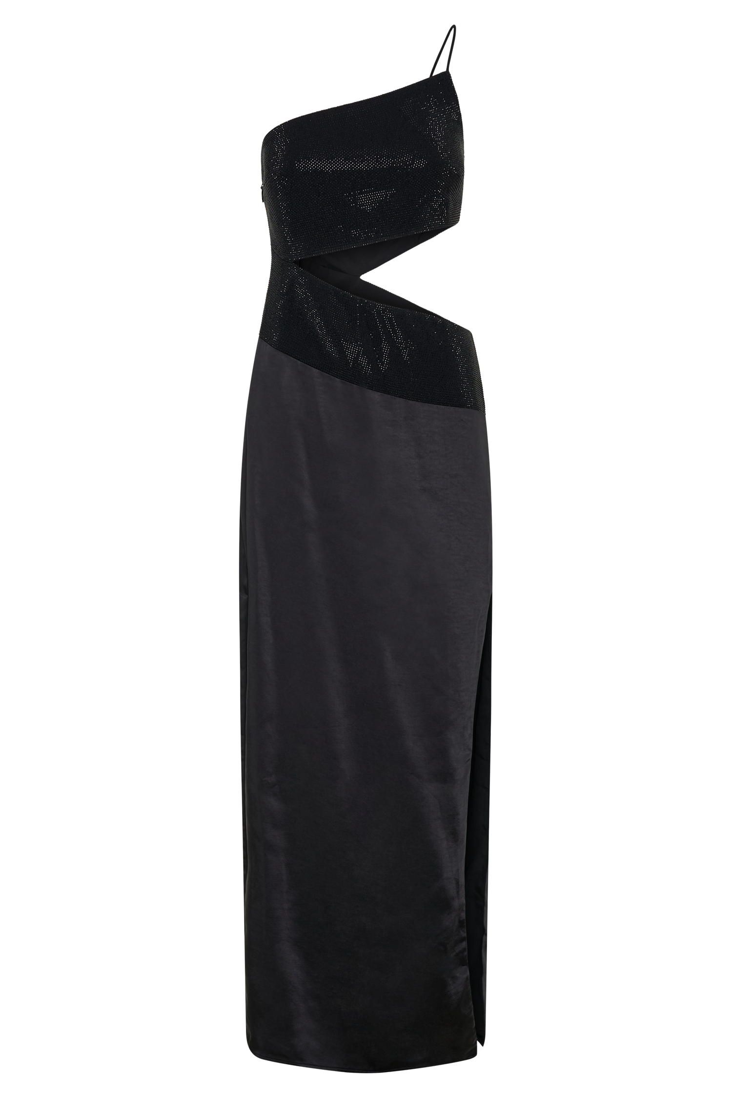 Athena One Shoulder Diamante Maxi Dress - Black