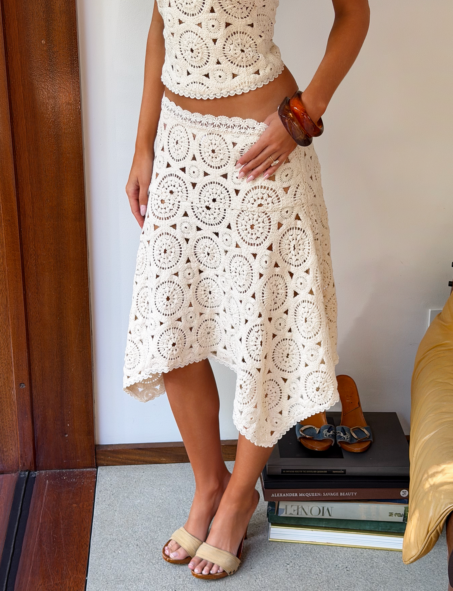 SYNTHIA CROCHET MIDI SKIRT - CREAM